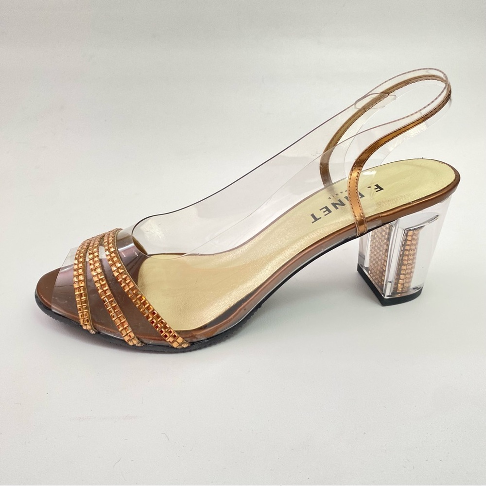 F. Pinet Paris Clear Rhinestone Slingback Peep Toe Womens Heeled Sandals Shoes 5 - Picture 5 of 16